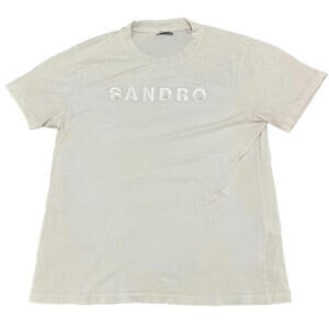 SANDRO Shirt Men Small S Short Sleeve Tricot Embroidered Logo Turkey Bis White